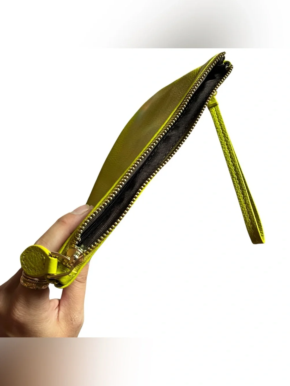 Befen Genuine Pebbled Leather Wristlet Clutch Wallet – Lime Green / Chartreuse